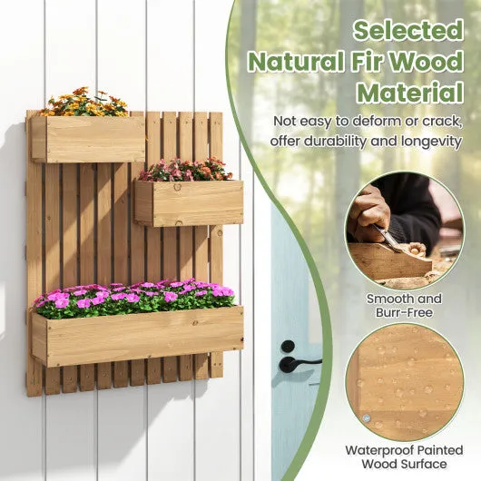 3-Box Wooden Raised Garden Bed with Trellises and Fabric Liners-Natural
