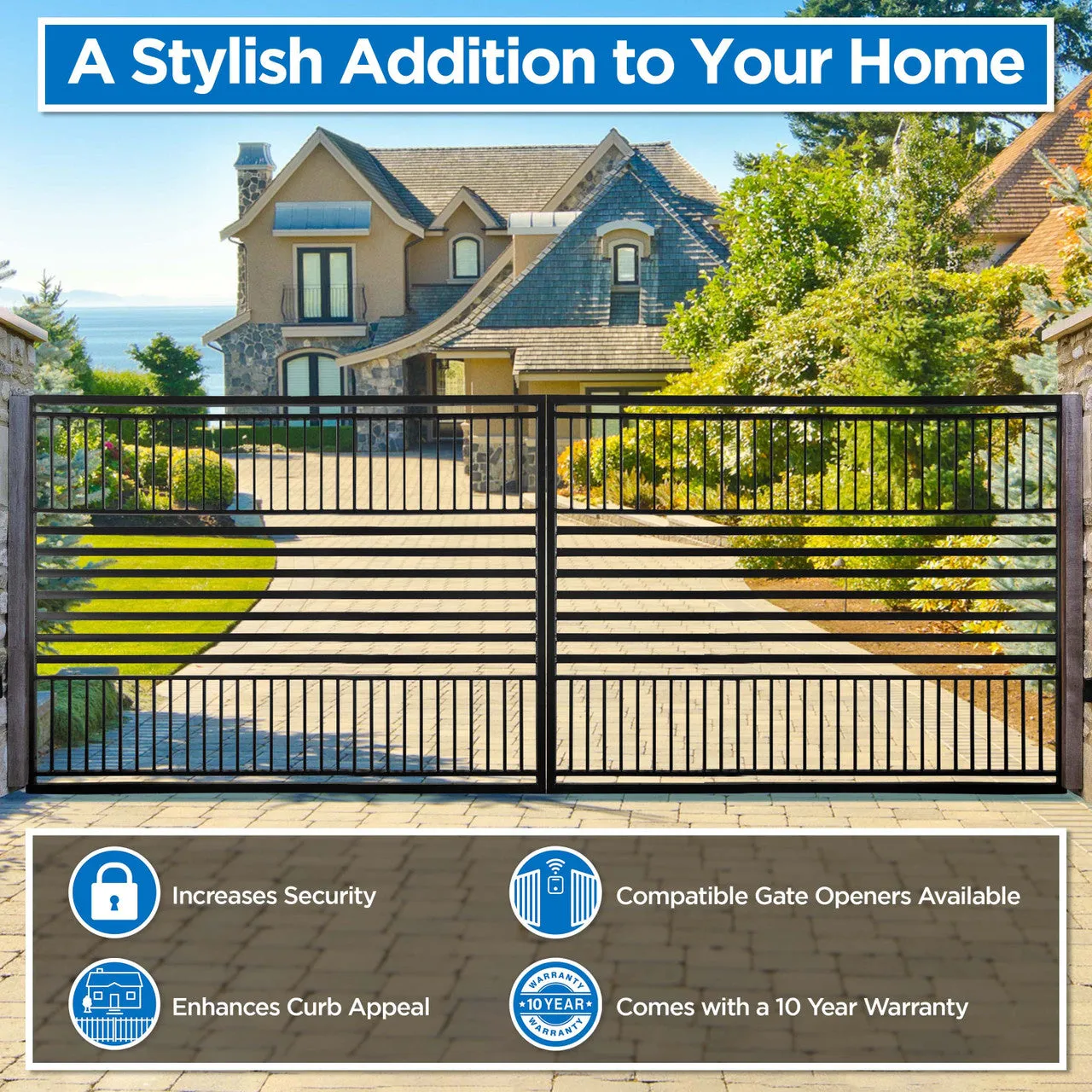 Aleko Steel Dual Swing Driveway Gate - Barcelona Style - 18 x 6 Feet