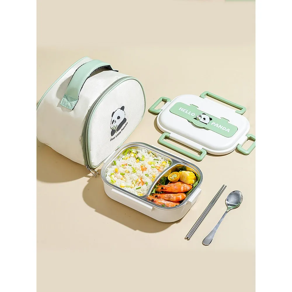 Happy Panda Small Size Stainless Steel Lunch Box /Tiffin with Insulated Matching Lunch Bag, stainless steel spoon and chopsticks for Kids & adults.
