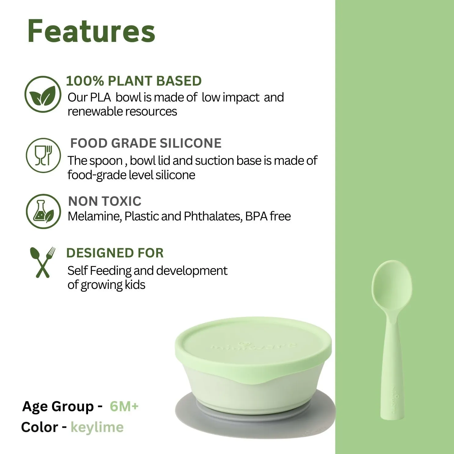 Miniware Suction Bowl With Spoon- Key Lime